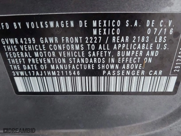 2017 Volkswagen Jetta 1.8T SEL with VIN 3VWL17AJ1HM211546, listed as a IAAI auction lot 41502402 with 52,030 mi miles. Bid and sale history available at carsss.com. Image 9.
