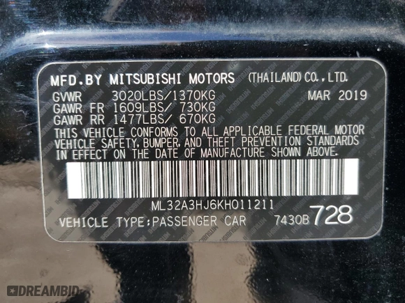 2019 Mitsubishi Mirage ES with VIN ML32A3HJ6KH011211, listed as a Copart auction lot 48969835 with 0 mi miles and Salvage Title. Bid and sale history available at carsss.com. Image 12.