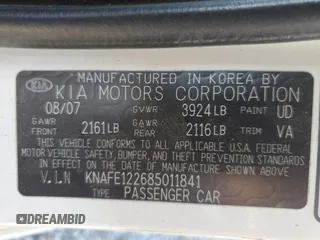 2008 Kia Spectra EX with VIN KNAFE122685011841, listed as a Copart auction lot 75137144 with 146,516 mi miles and Clean Title. Bid and sale history available at carsss.com. Image 12.