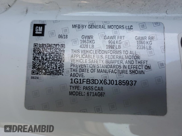 2018 Chevrolet Camaro 1LT with VIN 1G1FB3DX6J0185937, listed as a Copart auction lot 43420833 with 92,410 mi miles. Bid and sale history available at carsss.com. Image 13.
