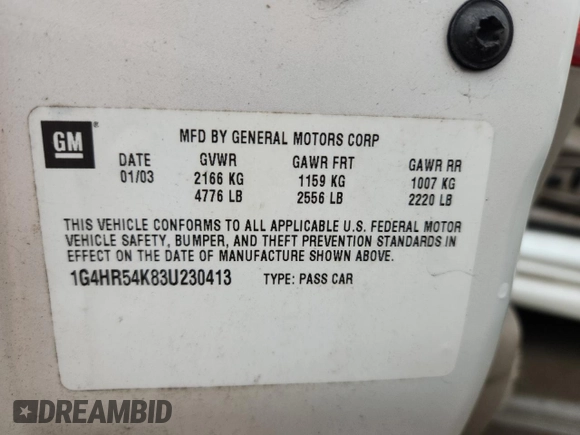 2003 Buick LeSabre Limited with VIN 1G4HR54K83U230413, listed as a Copart auction lot 61857935 with 228,722 mi miles and Salvage title. Bid and sale history available at DreamBid. Image 12.