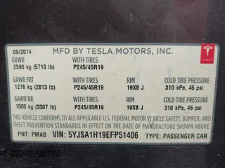 2014 Tesla Model S 60 z VIN 5YJSA1H19EFP51406, wystawiony jako IAAI lot #42179183 z przebiegiem 157 000 mil mil oraz . Historia ofert i sprzedaży dostępna na DreamBid. Obrazek 9.