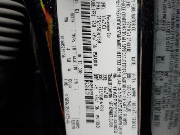 2016 Ford Focus SE с VIN 1FADP3F21GL334852, выставлен на аукционе Copart как лот 53902945 с пробегом 121 909 миль миль и Списание • Salvage title. История ставок и продаж доступна на DreamBid. Изображение 12.