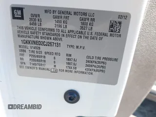 2012 GMC Acadia SL z VIN 1GKKVNED2CJ267131, wystawiony jako IAAI lot #41353020 z przebiegiem 212 173 mil mil oraz . Historia ofert i sprzedaży dostępna na DreamBid. Obrazek 9.