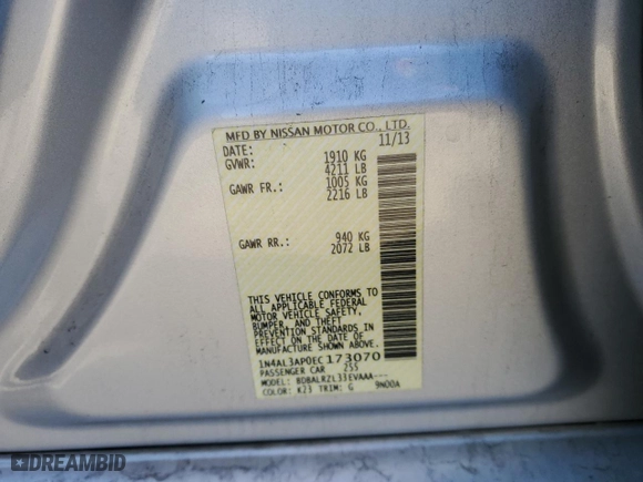 2014 Nissan Altima 2.5 SV with VIN 1N4AL3AP0EC173070, listed as a Copart auction lot 49534635 with 233,070 mi miles and Salvage Title. Bid and sale history available at carsss.com. Image 13.