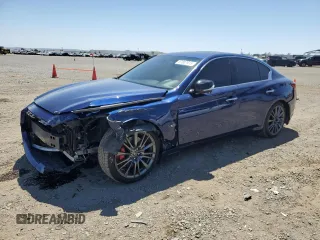 2019 Infiniti Q50 Red Sport 400 with VIN JN1FV7AP4KM761032, listed as a Copart auction lot 57807915 with 85,471 mi miles and Salvage title. Bid and sale history available at DreamBid. Image 1.