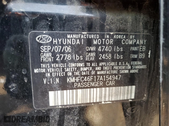 2007 Hyundai Azera SE z VIN KMHFC46F17A154947, wystawiony jako Copart lot #49224835 z przebiegiem 211 940 mil mil oraz Szkoda całkowita • Salvage title. Historia ofert i sprzedaży dostępna na DreamBid. Obrazek 12.