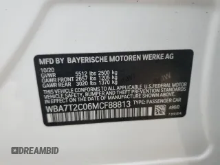 2021 BMW 7 Series 740i with VIN WBA7T2C06MCF88813, listed as a Copart auction lot 49589555 with 60,802 mi miles and Salvage title. Bid and sale history available at DreamBid. Image 12.