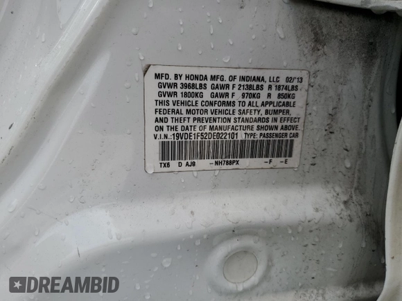 2013 Acura ILX Premium Pkg with VIN 19VDE1F52DE022101, listed as a Copart auction lot 48010985 with 186,333 mi miles and Salvage Title. Bid and sale history available at carsss.com. Image 12.