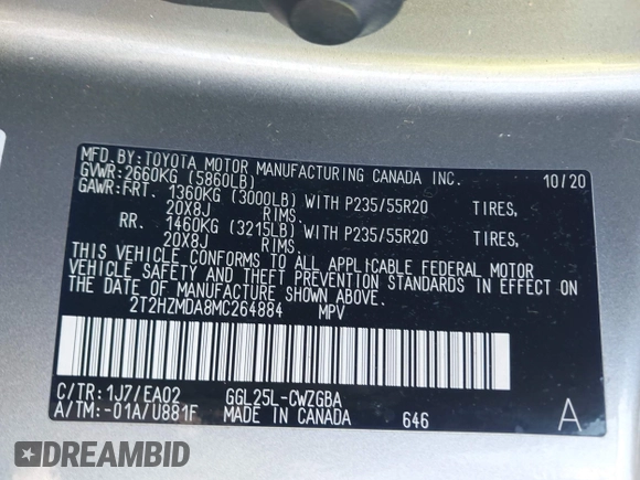 2021 Lexus RX 350 с VIN 2T2HZMDA8MC264884, выставлен на аукционе IAAI как лот 42268649 с пробегом 56 489 миль миль и . История ставок и продаж доступна на DreamBid. Изображение 9.