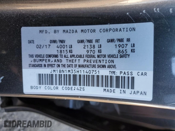 2017 Mazda 3 Grand Touring with VIN JM1BN1M35H1140751, listed as a Copart auction lot 80902854 with 61,384 mi miles and Salvage Title. Bid and sale history available at DreamBid. Image 13.
