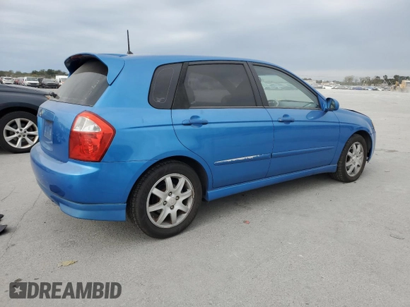 2006 Kia Spectra with VIN KNAFE162X65259727, listed as a Copart auction lot 75470994 with 0 mi miles and Salvage Title. Bid and sale history available at carsss.com. Image 3.
