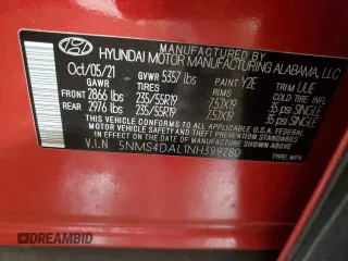 2022 Hyundai Santa Fe Limited with VIN 5NMS4DAL1NH399280, listed as a Copart auction lot 45322105 with 16,165 mi miles and Salvage Title. Bid and sale history available at carsss.com. Image 14.