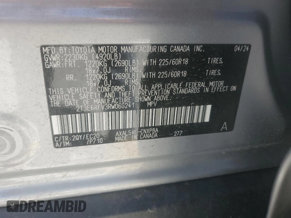 2024 Toyota RAV4 Hybrid XSE с VIN 2T3E6RFV3RW066241, выставлен на аукционе Copart как лот 57729595 с пробегом 16 444 миль миль и Списание • Salvage title. История ставок и продаж доступна на DreamBid. Изображение 12.