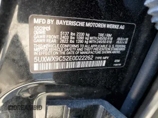 2014 BMW X3 xDrive28i with VIN 5UXWX9C52E0D22262, listed as a Copart auction lot 52397365 with 134,615 mi miles and Salvage Title. Bid and sale history available at DreamBid. Image 12.