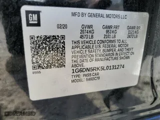 2020 Cadillac CT5 Premium Luxury with VIN 1G6DN5RK5L0131274, listed as a Copart auction lot 72153613 with 84,155 mi miles. Bid and sale history available at carsss.com. Image 12.