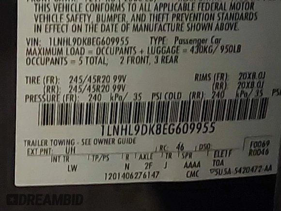 2014 Lincoln MKS with VIN 1LNHL9DK8EG609955, listed as a IAAI auction lot 41580770 with 109,864 mi miles. Bid and sale history available at carsss.com. Image 9.