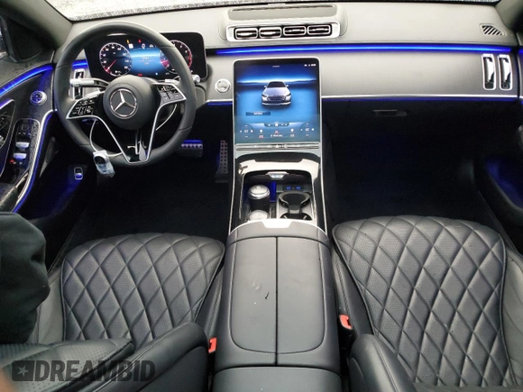 2023 Mercedes-Benz S 580 with VIN W1K6G7GB0PA184579, listed as a Copart auction lot 50176075 with 8,766 mi miles and Salvage Title. Bid and sale history available at DreamBid. Image 8.