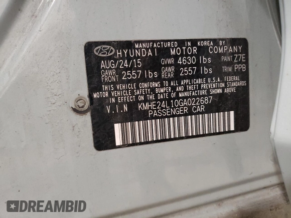 2016 Hyundai Sonata Hybrid SE with VIN KMHE24L10GA022687, listed as a Copart auction lot 72908523 with 0 mi miles. Bid and sale history available at carsss.com. Image 14.