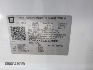 2020 Chevrolet Equinox LT z VIN 2GNAXKEV2L6170198, wystawiony jako IAAI lot #41837301 z przebiegiem 96 742 mil mil oraz . Historia ofert i sprzedaży dostępna na DreamBid. Obrazek 9.