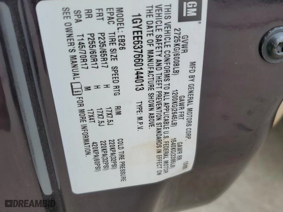 2006 Cadillac SRX with VIN 1GYEE637660144013, listed as a Copart auction lot 46779645 with NaN miles and Salvage Title. Bid and sale history available at carsss.com. Image 13.