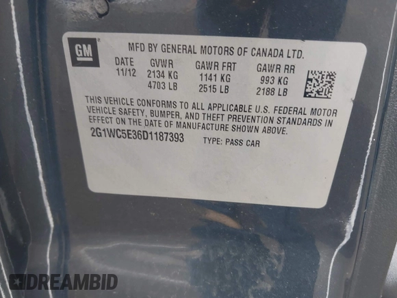 2013 Chevrolet Impala LTZ with VIN 2G1WC5E36D1187393, listed as a IAAI auction lot 42123859 with 176,539 mi miles and . Bid and sale history available at DreamBid. Image 9.