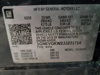 2018 Chevrolet Traverse LT Cloth with VIN 1GNEVGKW2JJ231714, listed as a Copart auction lot 49457155 with 143,635 mi miles and Salvage Title. Bid and sale history available at DreamBid. Image 14.