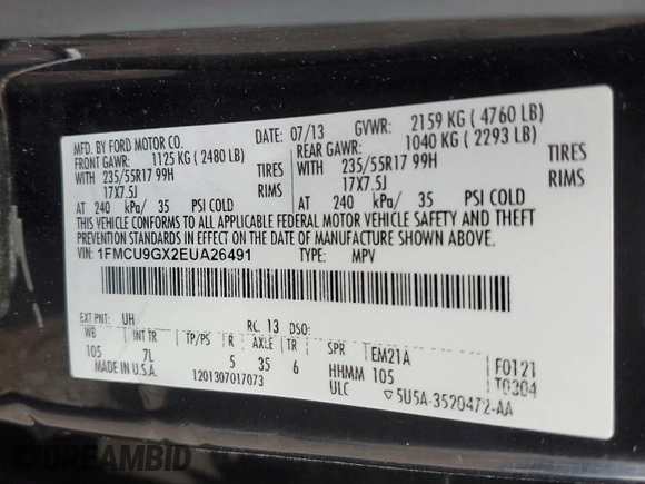 2014 Ford Escape SE with VIN 1FMCU9GX2EUA26491, listed as a Copart auction lot 43094275 with 129,174 mi miles and Clean Title. Bid and sale history available at DreamBid. Image 13.