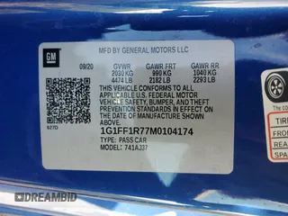 2021 Chevrolet Camaro LT1 с VIN 1G1FF1R77M0104174, выставлен на аукционе Copart как лот 60335235 с пробегом 38 595 миль миль и Списание • Salvage title. История ставок и продаж доступна на DreamBid. Изображение 10.