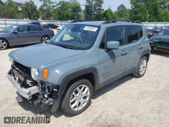 2018 Jeep Renegade Latitude with VIN ZACCJABB9JPJ37963, listed as a Copart auction lot 57336675 with 212,668 mi miles and Clean title. Bid and sale history available at DreamBid. Image 1.