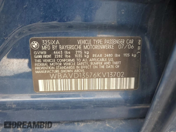 2006 BMW 3 Series 325xi с VIN WBAVD13576KV13702, выставлен на аукционе Copart как лот 59027025 с пробегом 113 083 миль миль и Списание • Salvage title. История ставок и продаж доступна на DreamBid. Изображение 12.