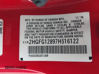 2007 Honda Civic Cpe EX with VIN 2HGFG12897H516122, listed as a IAAI auction lot 42078261 with 169,544 mi miles. Bid and sale history available at carsss.com. Image 9.