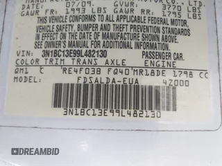 2009 Nissan Versa 1.8 SL with VIN 3N1BC13E99L482130, listed as a IAAI auction lot 39805902 with 123,363 mi miles. Bid and sale history available at carsss.com. Image 9.