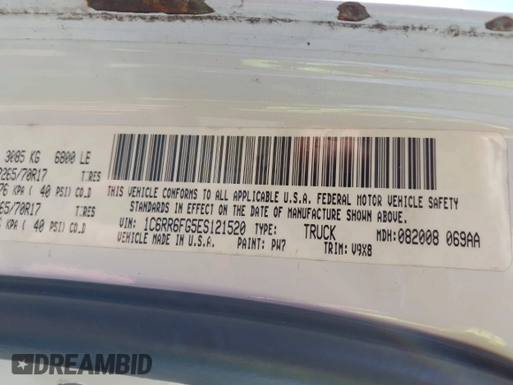 2014 Ram 1500 Tradesman with VIN 1C6RR6FG5ES121520, listed as a IAAI auction lot 41169494 with 208,827 mi miles and . Bid and sale history available at DreamBid. Image 9.