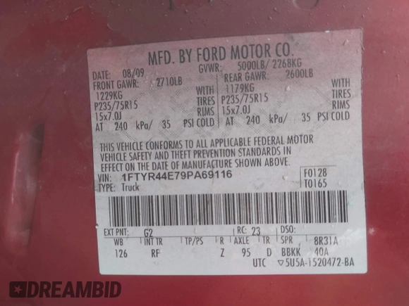 2009 Ford Ranger XLT with VIN 1FTYR44E79PA69116, listed as a IAAI auction lot 41045261 with 118,649 mi miles. Bid and sale history available at carsss.com. Image 9.