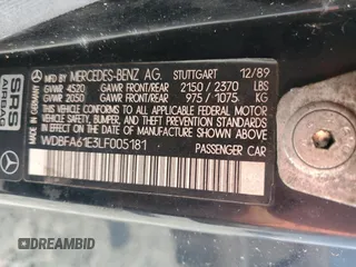 1990 Mercedes-Benz 300 with VIN WDBFA61E3LF005181, listed as a Copart auction lot 54248995 with 142,368 mi miles and Clean Title. Bid and sale history available at DreamBid. Image 12.