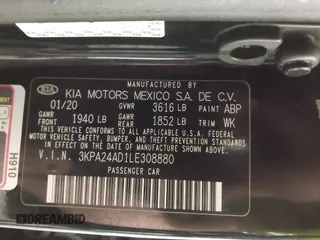 2020 Kia Rio LX with VIN 3KPA24AD1LE308880, listed as a IAAI auction lot 41827075 with 52,070 mi miles. Bid and sale history available at carsss.com. Image 9.