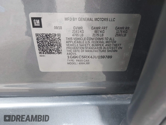 2018 Cadillac CT6 Luxury RWD z VIN 1G6KC5RX4JU159789, wystawiony jako IAAI lot #41145010 z przebiegiem 73 811 mil mil oraz . Historia ofert i sprzedaży dostępna na DreamBid. Obrazek 9.