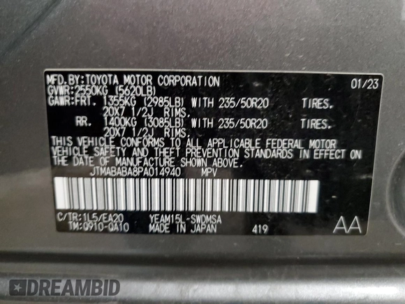 2023 Subaru Solterra Premium with VIN JTMABABA8PA014940, listed as a Copart auction lot 45178354 with 5,112 mi miles and . Bid and sale history available at DreamBid. Image 16.