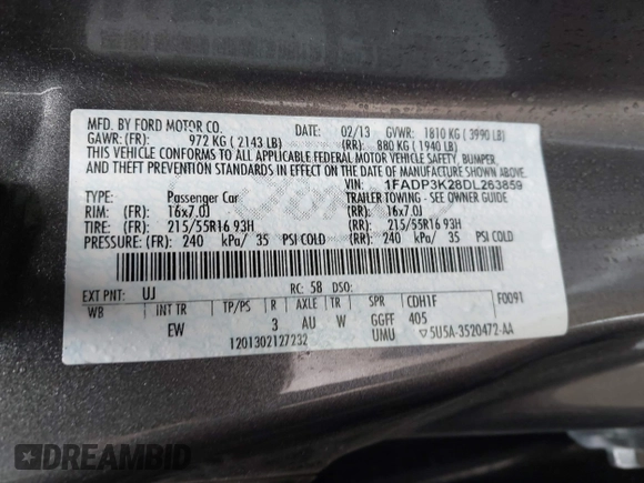 2013 Ford Focus SE with VIN 1FADP3K28DL263859, listed as a IAAI auction lot 41914296 with 103,213 mi miles and . Bid and sale history available at DreamBid. Image 9.
