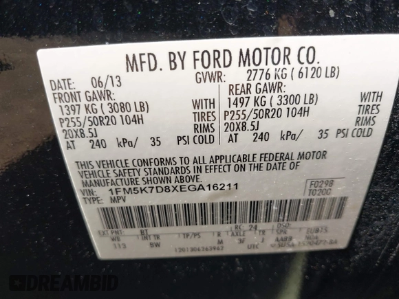 2014 Ford Explorer XLT с VIN 1FM5K7D8XEGA16211, выставлен на аукционе IAAI как лот 42505685 с пробегом 195 335 миль миль и . История ставок и продаж доступна на DreamBid. Изображение 9.