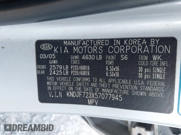 2005 Kia Sportage LX z VIN KNDJF723X57077945, wystawiony jako IAAI lot #41431249 z przebiegiem 145 334 mil mil oraz . Historia ofert i sprzedaży dostępna na DreamBid. Obrazek 9.