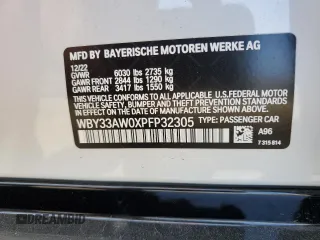 2023 BMW i4 M50 with VIN WBY33AW0XPFP32305, listed as a Copart auction lot 61818213 with 1,907 mi miles. Bid and sale history available at carsss.com. Image 12.