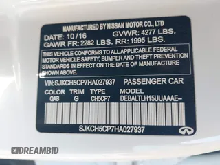 2017 Infiniti QX30 Sport with VIN SJKCH5CP7HA027937, listed as a IAAI auction lot 41190531 with 89,493 mi miles. Bid and sale history available at carsss.com. Image 9.