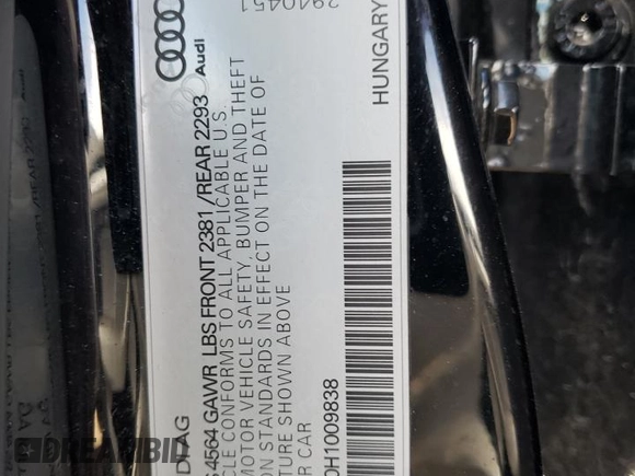 2017 Audi A3 Sedan Premium with VIN WAUB8GFF0H1009838, listed as a Copart auction lot 42876204 with 87,542 mi miles. Bid and sale history available at carsss.com. Image 12.