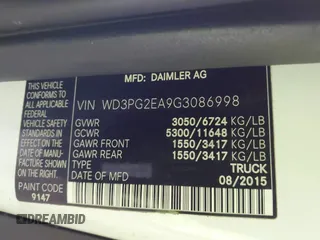 2016 Mercedes-Benz Metris Cargo with VIN WD3PG2EA9G3086998, listed as a IAAI auction lot 42044123 with 100,887 mi miles. Bid and sale history available at carsss.com. Image 9.