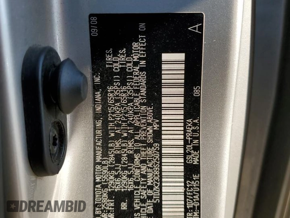 2009 Toyota Sienna CE with VIN 5TDZK23C89S250759, listed as a Copart auction lot 52360615 with 231,655 mi miles and Salvage Title. Bid and sale history available at DreamBid. Image 13.