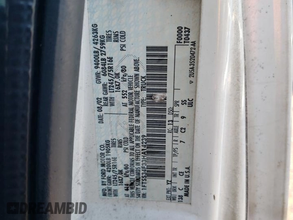 2003 Ford Econoline Cargo z VIN 1FTSS34F33HA14239, wystawiony jako Copart lot #60692485 z przebiegiem 441 148 mil mil oraz Czysty tytuł • Clean title. Historia ofert i sprzedaży dostępna na DreamBid. Obrazek 13.