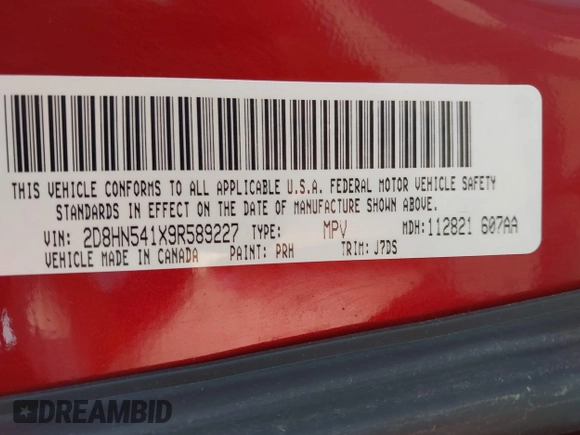 2009 Dodge Grand Caravan SXT z VIN 2D8HN541X9R589227, wystawiony jako IAAI lot #42393785 z przebiegiem Nie podano mil oraz . Historia ofert i sprzedaży dostępna na DreamBid. Obrazek 9.