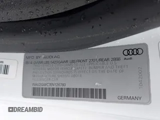 2014 Audi A7 Prestige z VIN WAU2GAFC7EN126780, wystawiony jako IAAI lot #42095865 z przebiegiem Nie podano mil oraz . Historia ofert i sprzedaży dostępna na DreamBid. Obrazek 9.